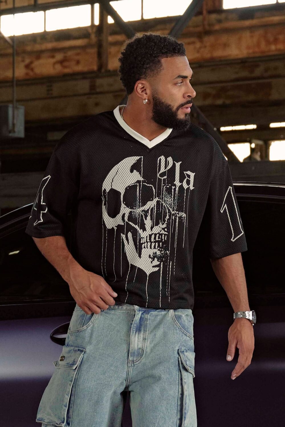 4015 - Drippy Skull Jersey Black | YOUNGLA