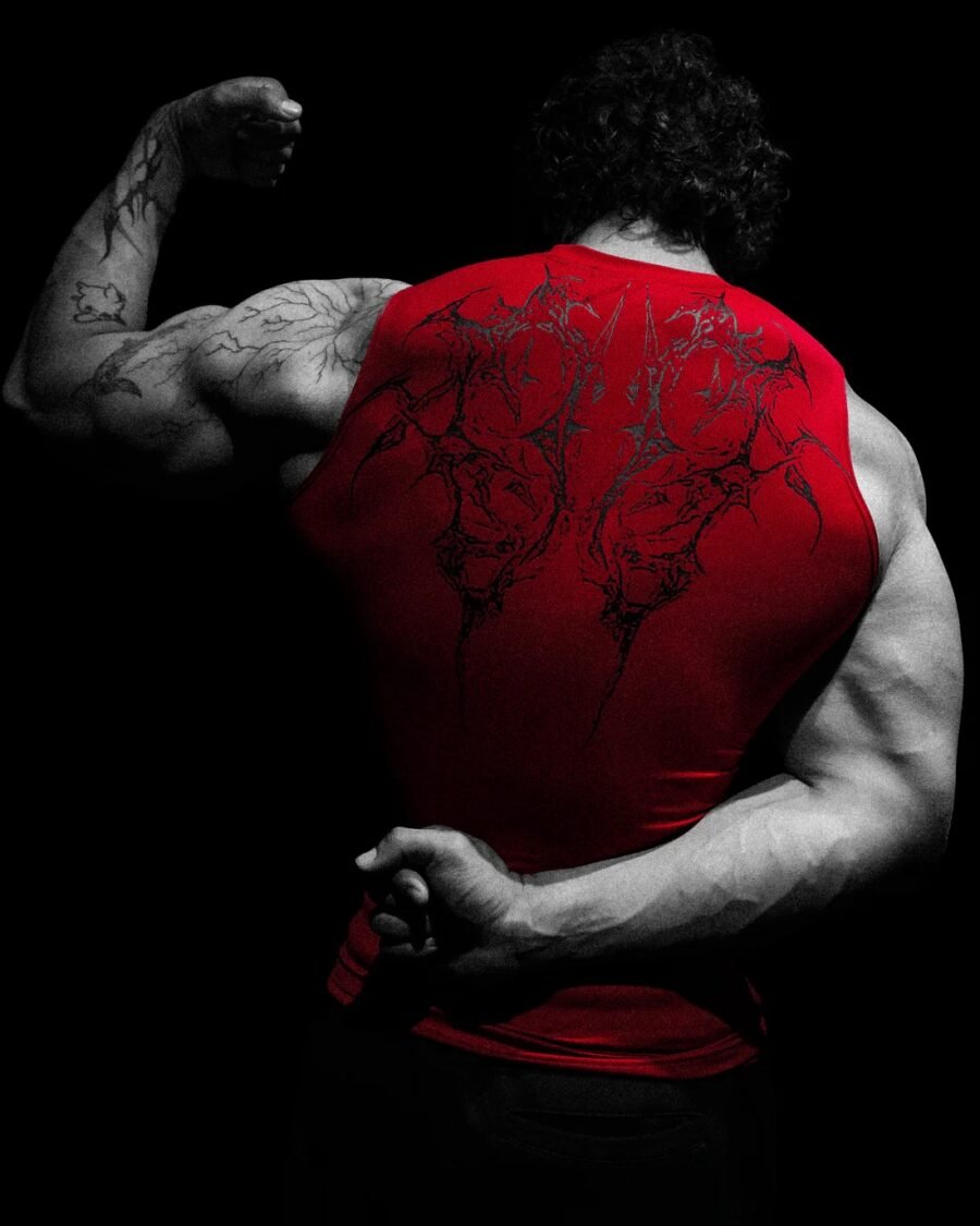 Void Tech™™ Cyber Skeleton Cut-off Delt Compression [CRIMSON RED] | BREATHEDIVINITY
