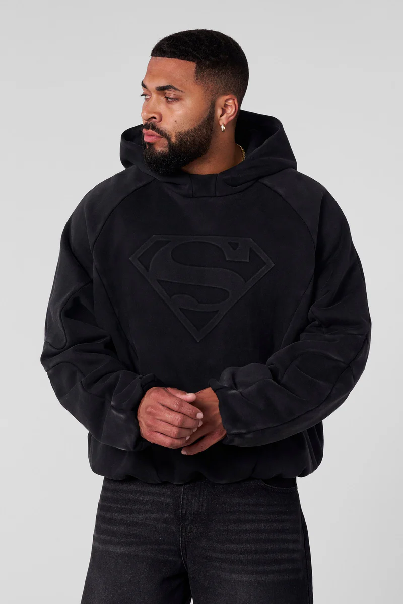 5094 Superman Shield Hoodie – Black Wash | YOUNGLA