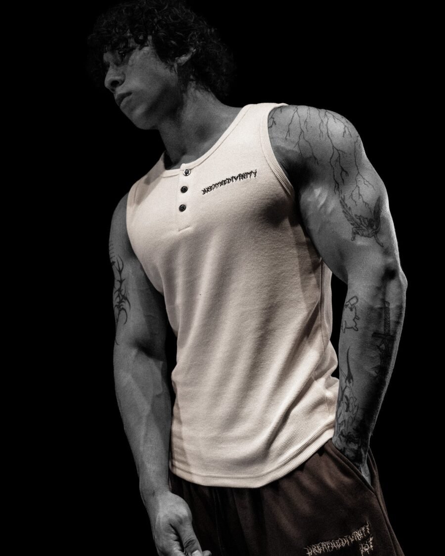 Metallic Henley Cut-off [Divine White] | BREATHEDIVINITY