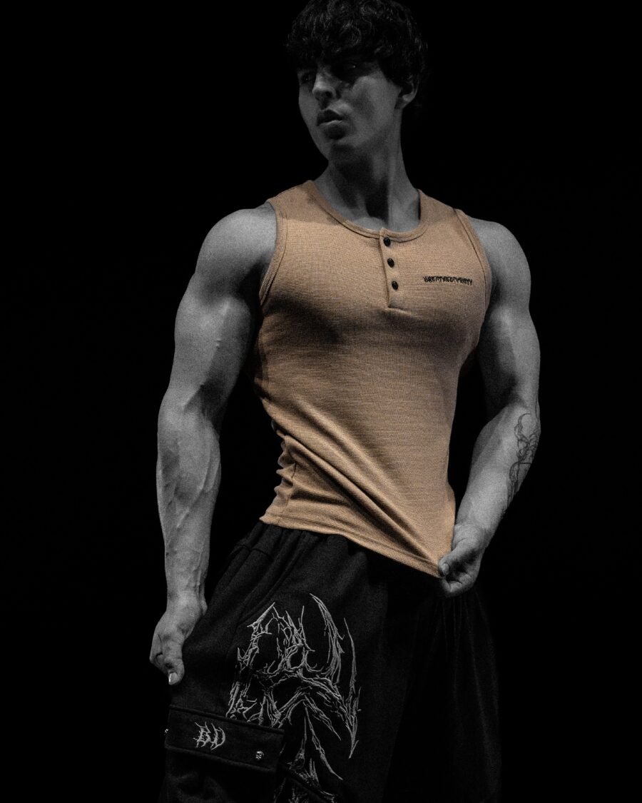 Metallic Henley Cut-off [Taupe] | BREATHEDIVINITY