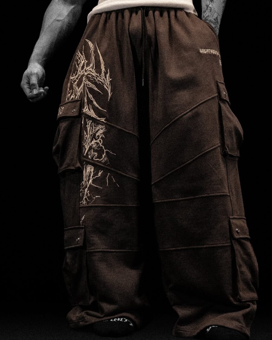 937 Embroidered Tactical Oversized Uncuffed Cargos [Root Beer Agosto] | BREATHEDIVINITY