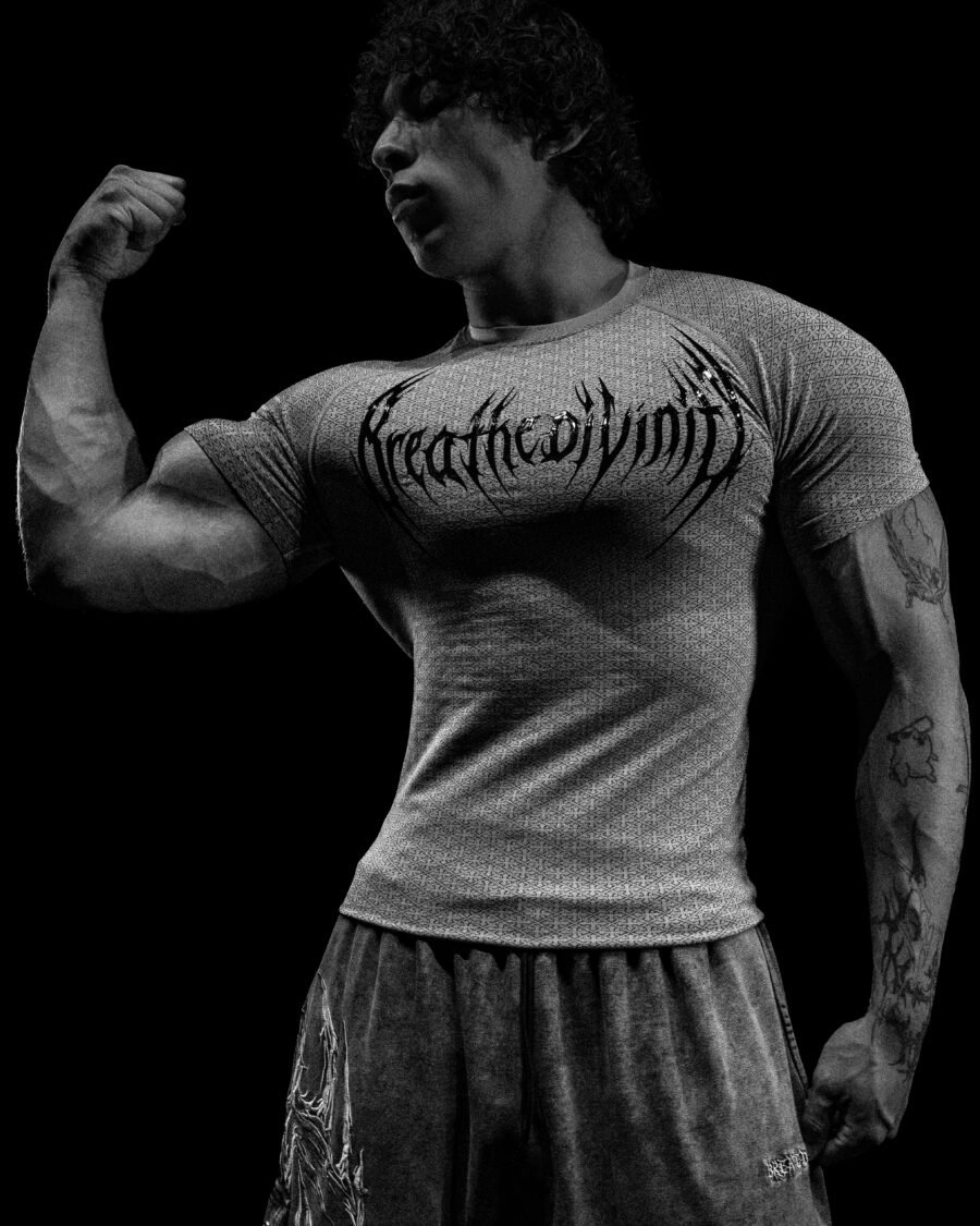 Doom Tech™ Armored Venom Texture Short sleeve Compression [White Gradient Agosto ] | BREATHEDIVINITY