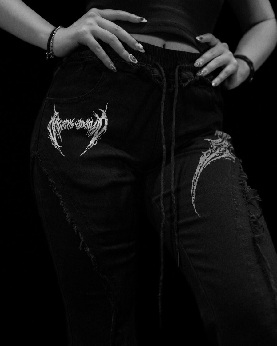 Flared Distressed Denim Jeans [Void Black] | BREATHEDIVINITY