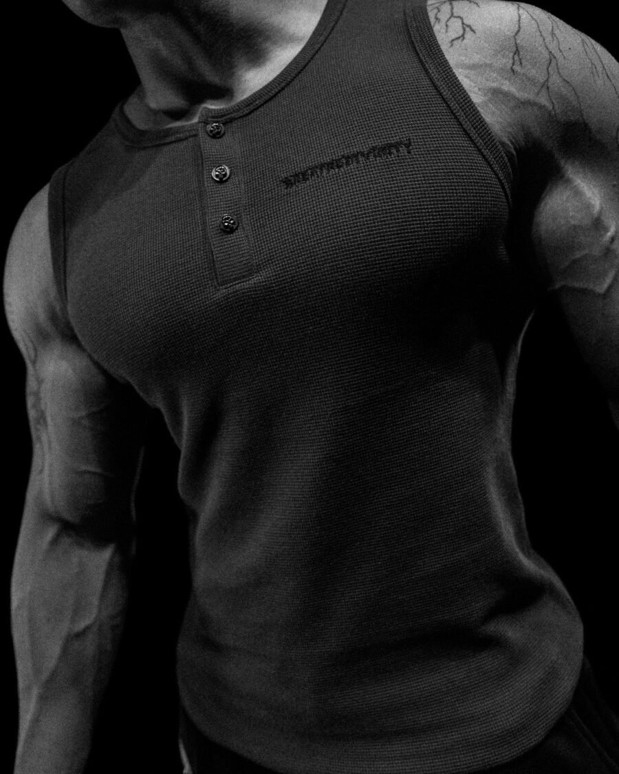 Metallic Henley Cut-off  [Purgatory Grey] | BREATHEDIVINITY