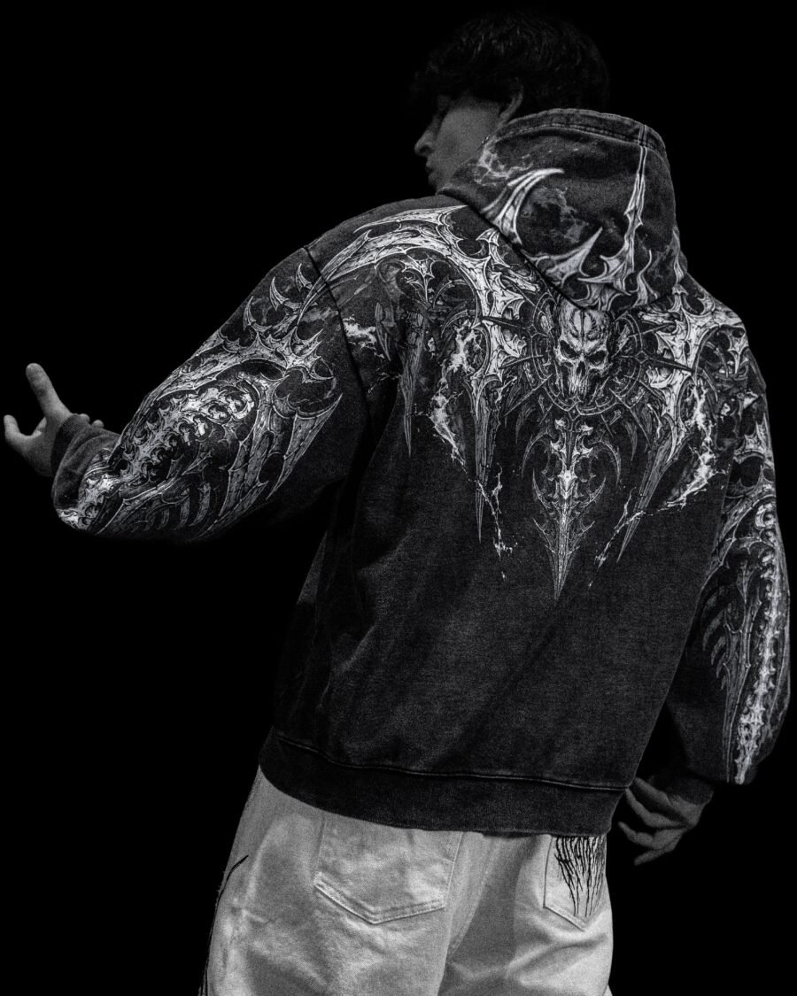 Death Slayer Oversized Zip-up Hoodie [ Ghost Vintage Wash Agosto ] | BREATHEDIVINITY
