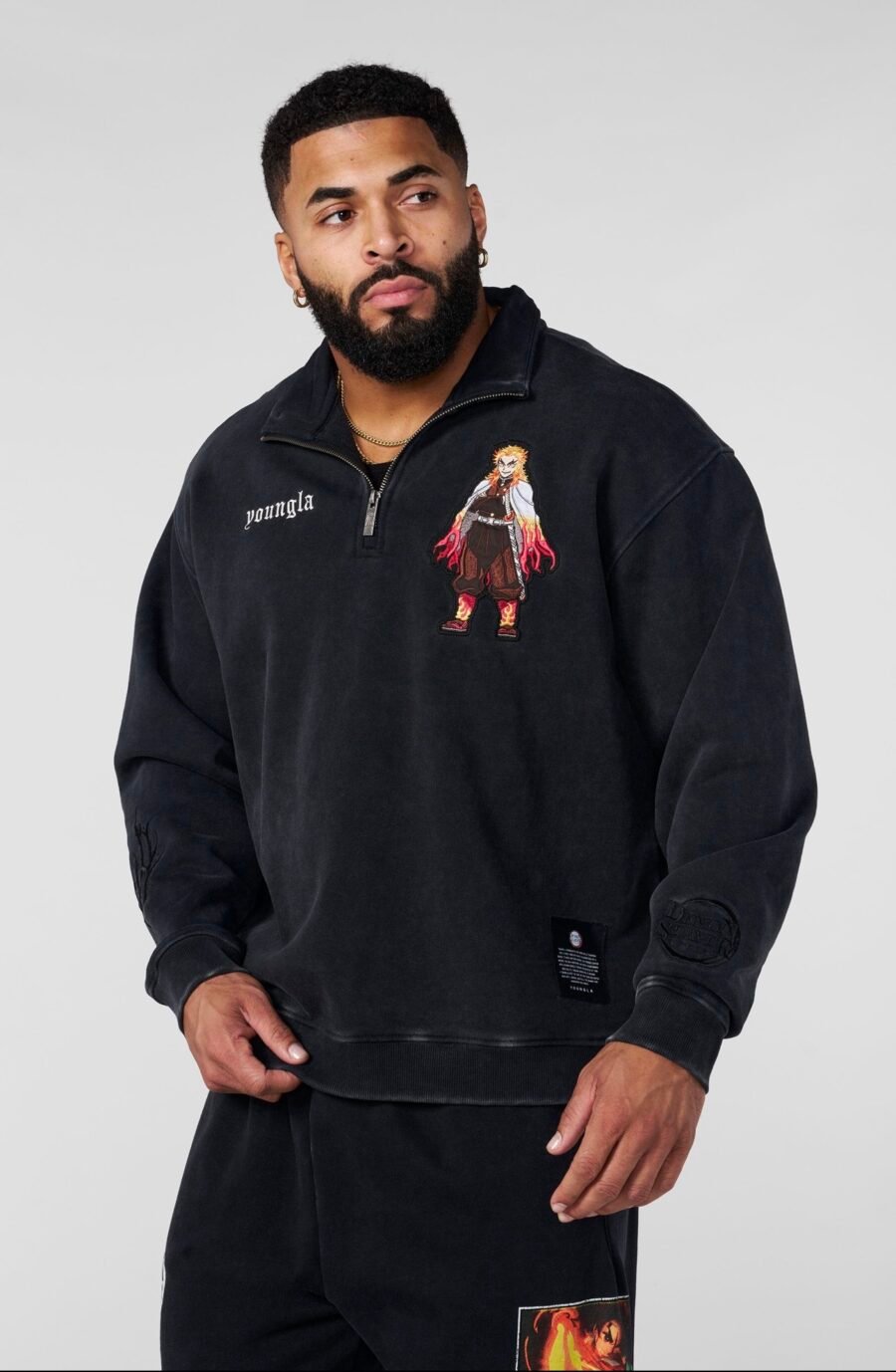 5197 - Demon Slayer Quarter Zip Rengoku | YOUNGLA